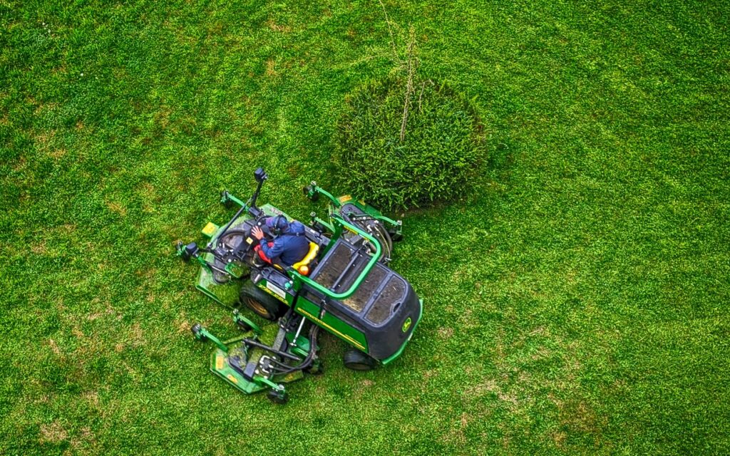 Finding A Professional Lawn Care Service - sitting mower from above